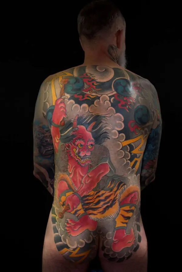 Irezumi Rückenbild mit Raijin und Fujin